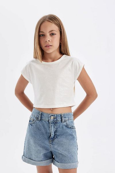 DeFacto Girls' Slim Fit Slim Fit Crew Neck Ribbed Camisole Short Sleeve T-Shirt C5467A824Sm