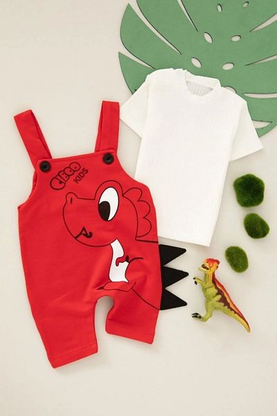 DeKuBaby New Season Cute Dino Printed, Short Sleeve, Baby-Child Salopet Jumpsuit Set