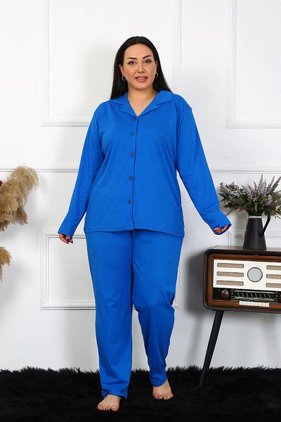 Celira Women's Large Size Cotton Pocketed Buttoned Saks Pajama Set202401