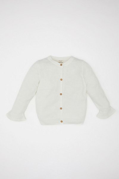 DeFacto Baby Girl Crew Neck Sleeves Frilly Buttoned Knitwear Cardigan C8605A524Wn