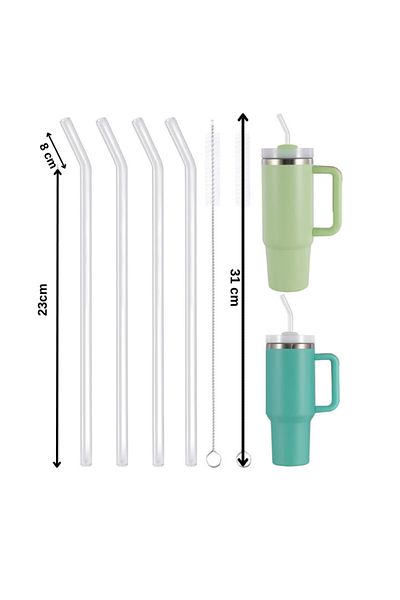 madamina 4Pcs Beveled Glass Sipping Straw, 31cm , 1Pc Brush, 30/40oz Adventure Quencher (4 Beveled) Glass Is Health