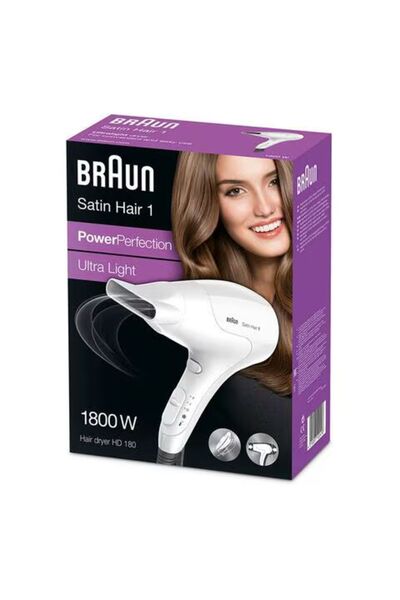 Braun Hair Dryer 1800 Watts, Infrared Heating, Even Heat Distribution, 2 heating, Cold Shot - HD 180