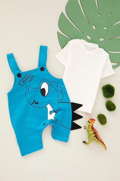 DeKuBaby Baby Cute Dino Printed Short Sleeve Jumpsuit