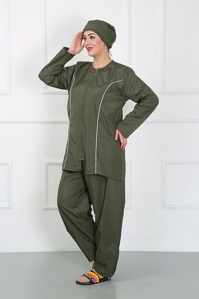 Celira Oslo Fashion Stripe Large Size Hijab Large Swimsuit Khaki 44010