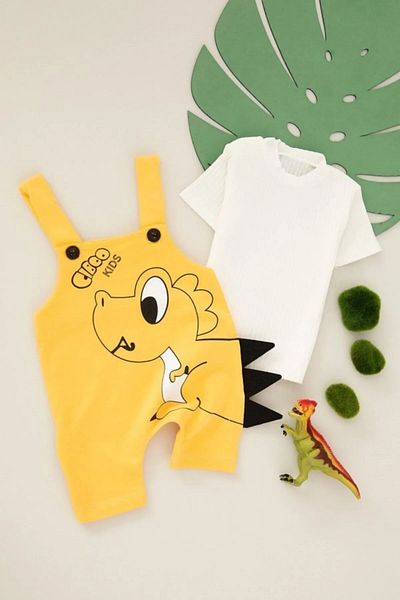 DeKuBaby New Season Cute Dino Printed, Short Sleeve, Baby-Child Salopet Jumpsuit Set