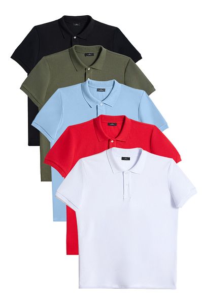 Tudors Мъжки потник Slim Fit Polonaise - черно-каки-тъмносиньо-червено-бяло, турски комплект