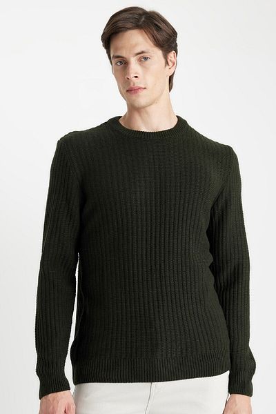 DeFacto Standard-Passform, normaler Schnitt, Rundhalsausschnitt, Jacquard-Strickpullover, A5234ax24wn
