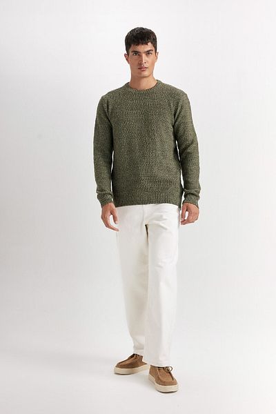 DeFacto Standard Fit Regular Cut Crew Neck Textured Basic Plain Knitwear Sweater R1175Az24Wn