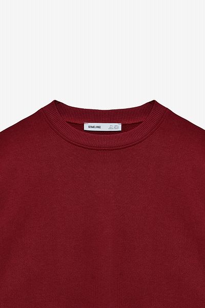 GRIMELANGE Ollie Men's Crew Neck Regular Long Sleeve Embroidery Detailed Burgundy Sweatshirt