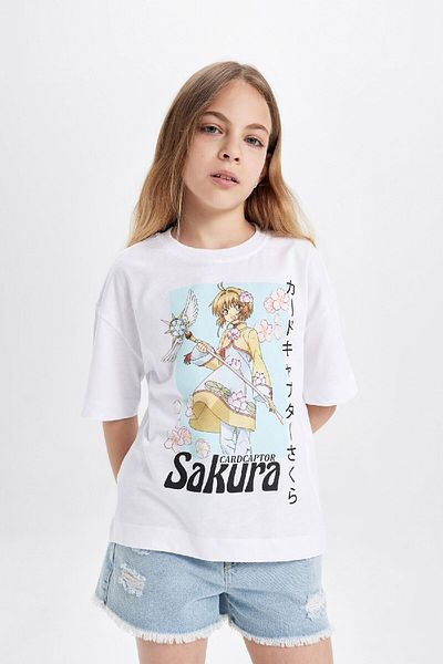 DeFacto Tricou cu mânecă scurtă cu mânecă scurtă, supradimensionat, imprimat pentru fete C5948a824hs