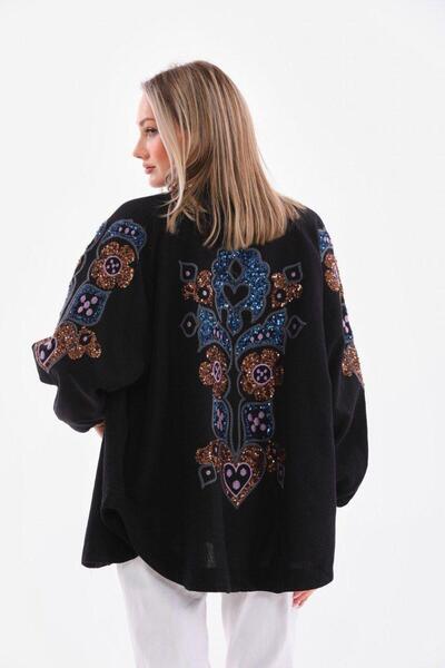 Dadali Dadali Embroidered Eslem Fabric Kimono Black