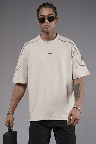 Butik TREND WE Κέντημα με λαιμόκοψη με κέντημα από μονό ζέρσεϊ ύφασμα Oversize Fit T-shirt
