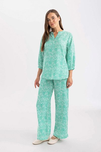 DeFacto Wide Wide Leg Pants with Stretch and Pattern - Slit Pockets C9161Ax24Sm