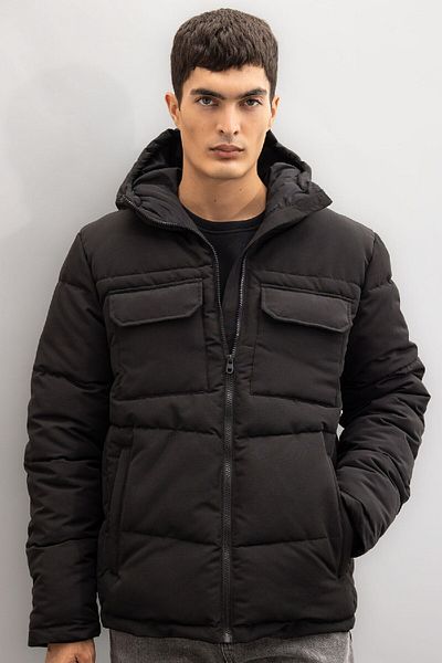 DeFacto Slim Fit Puffer Coat Slim Fit με κουκούλα και τσέπες με φερμουάρ C7437ax24wn