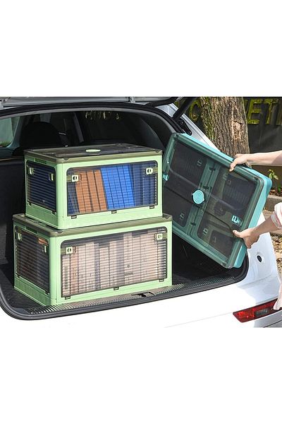 Flippy Foldable Storage Box, With Lid, 85 L, Plastic, 60x42x34 Cm, Green