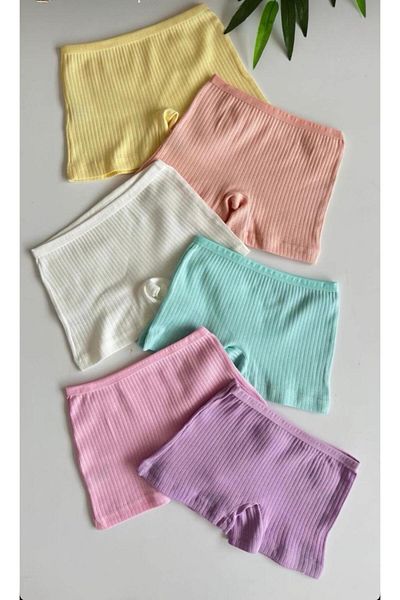 Beyaz Gelincik Underwear Girl's Ribbed Pastel Color 6-Piece Panties / Boxer