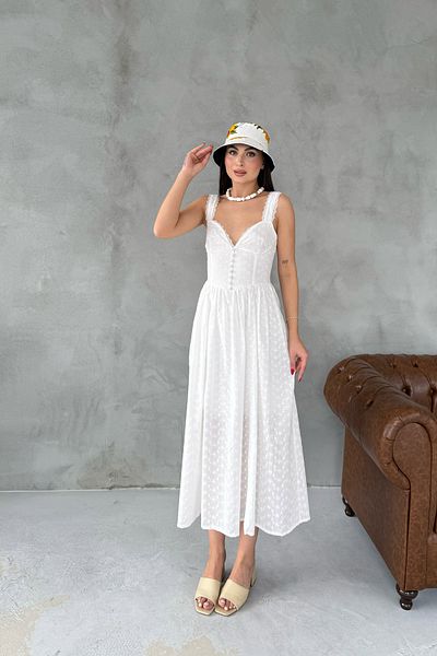 Seda Yalçın Atelier Λευκό λουράκι Midi Brode Φόρεμα