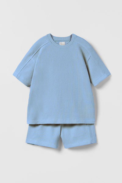 hepbaby Mavi, Waffle Dokulu Şortlu Çocuk Takım HB23990