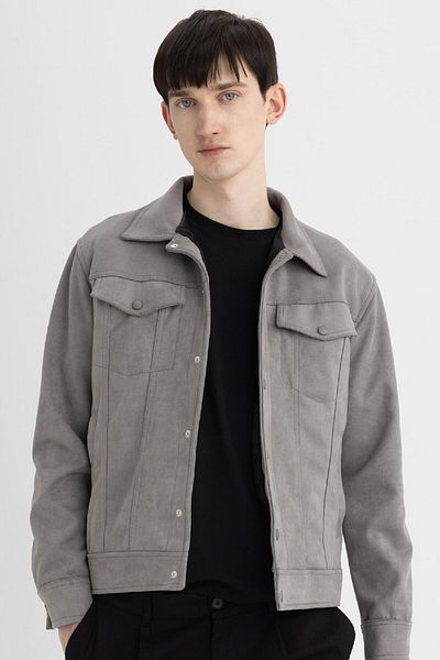 DeFacto Μπουφάν Suede Slim Fit - Slim Fit, γιακάς πουκαμίσου, Snap Pocket C7906ax24sp