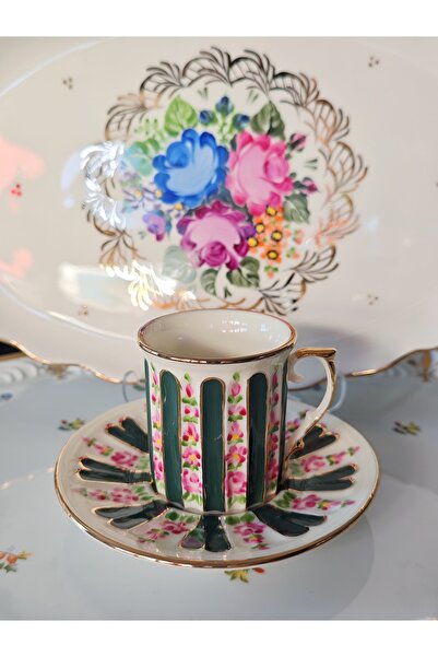 manushum El Boyama Porselen Hercai Kahve Fincanı-yeşil 1 adet