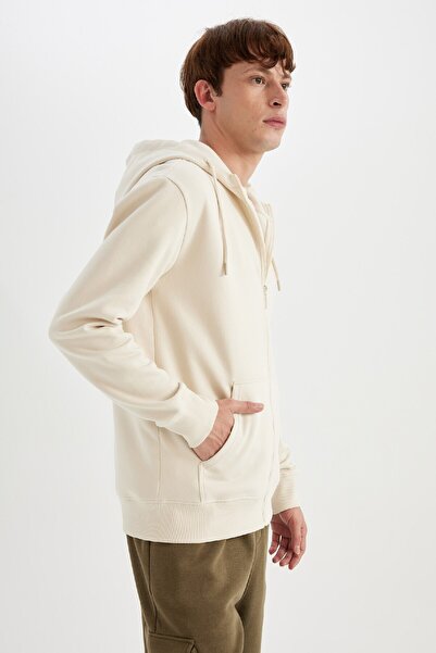DeFacto Regular Fit Kapüşonlu Içi Yumuşak Tüylü Cepli Basic Düz Fermuarlı Sweatshirt X8331az24au