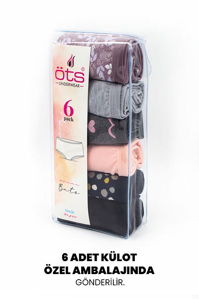 Öts Women's Mix Color 6-Piece Cotton Patterned Bato Panties