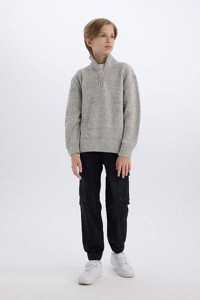 DeFacto Boy's Zippered Stand Collar Knitwear Sweater C9671A824Au