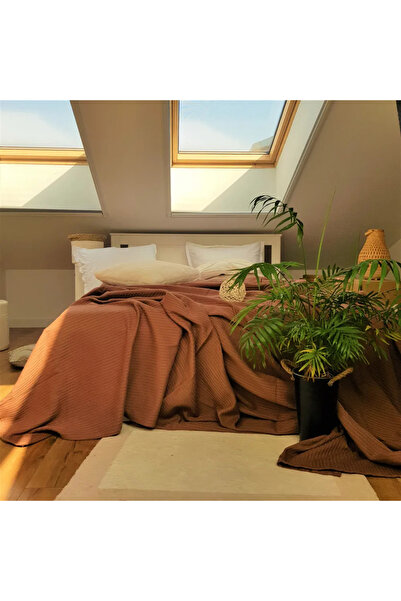 Kotonia Home - Pique blanket, 220x240 cm, 100% cotton, chocolate