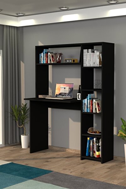 Moonlife Duru Kitaplıklı Çalışma Masası Siyah