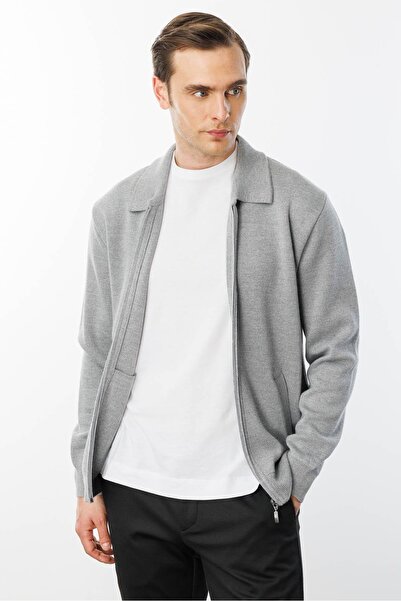 Desen Triko Men's Polo Neck Steel Knit Wool Jacket Top Smoked