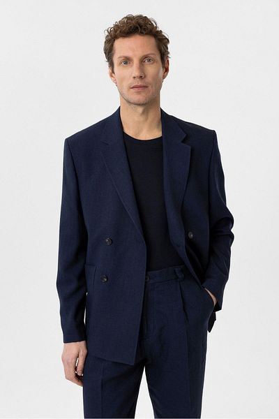 Antioch Navy Blue Relax Fit Linen Blended Men's Blazer Jacket