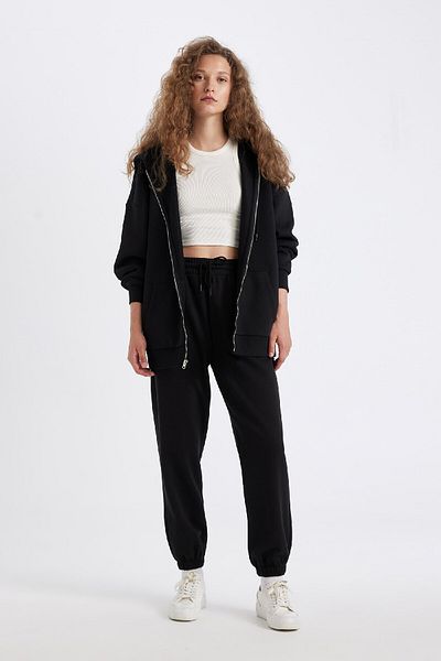 DeFacto Übergroßes Kapuzen-Sweatshirt mit Reißverschluss – Tasche, gerader Schnitt V4233az24wn