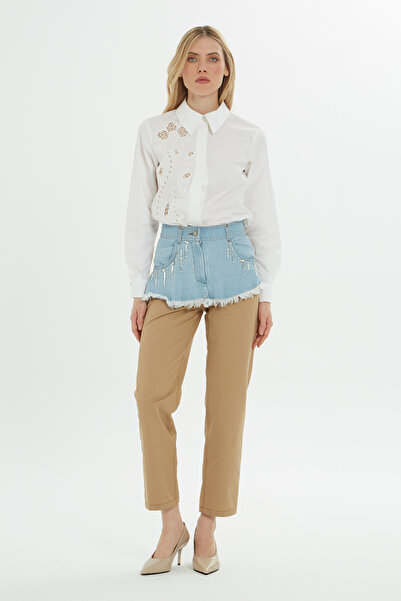 GİZİA Çift Renk Detaylı Mavi Pantalon