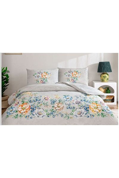 Taç Taç New Season Cotton Ranforce Double Duvet Cover Set-Fiore Grür