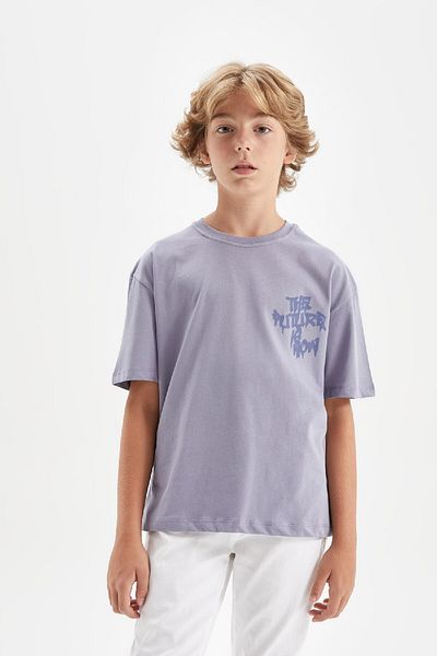 DeFacto Tricou cu mânecă scurtă cu imprimeu pentru băiat, cu croială supradimensionată, cu decolteu, C6282A824HS