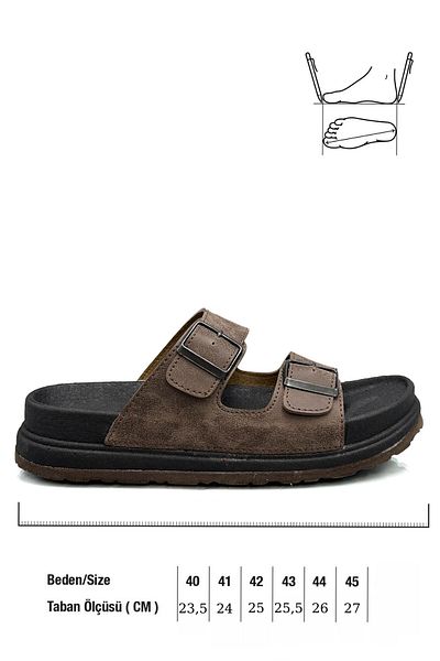 sermoda Double Buckle Adjustable Width Foam Sole Comfortable Leather Men's Slippers Brown