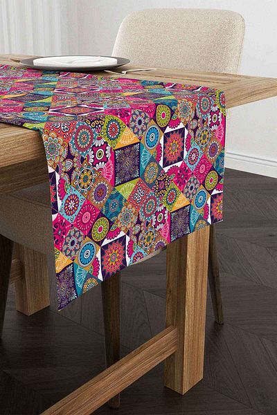 Cango Home Pink Ethnic Motif Patterned Digital Printed Runner Cgh1335-2-Rn
