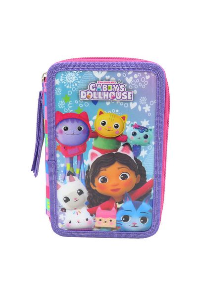 Gabby's Dollhouse Pencil case with 3 compartments, 20x13x7 cm, equipped, 40 pieces, multicolor, Gabby's Dollhouse