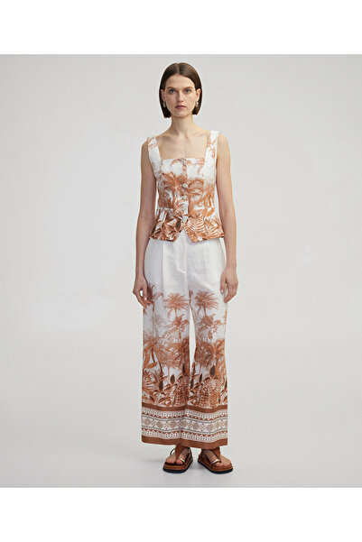 İpekyol Desenli keten pantolon