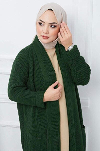 hafsamina Πλεκτό με γιακά και τσέπες - Emerald HM2243