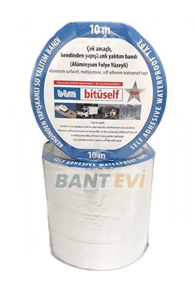 BANT EVİ Ziftli Bitüself Su Yalıtımı Bandı 10cmx10mt Alüminyum Kaplı Alubütil...
