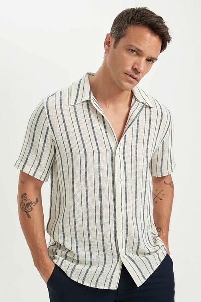 DeFacto Regular Fit Polo Collar Striped Cotton Short Sleeve Shirt C8315AX24SM