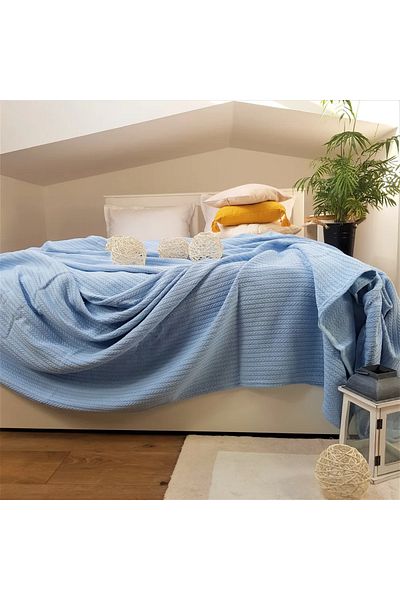 Kotonia Home - Patura Pique, 220x240 Cm, 100% Bumbac, Albastru