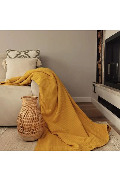 Kotonia Home - Pique Blanket, 220x240 Cm, 100% Cotton, Ocher