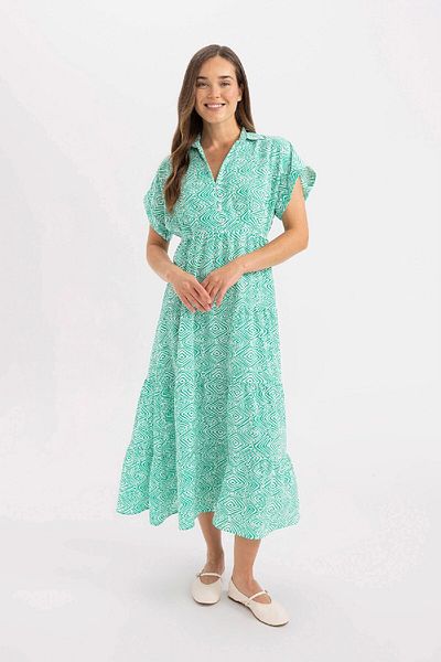 DeFacto Gemustertes Maxikleid mit Hemdkragen aus Viskose – Kurzarm C8713ax24sm