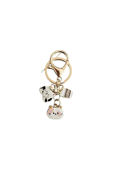 neşe palamudu Метален ключодържател с амулет „Котки, обичащи кафето“