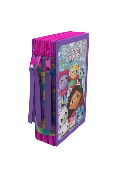 Gabby's Dollhouse Pencil case with 3 compartments, 20x13x7 cm, equipped, 40 pieces, multicolor, Gabby's Dollhouse