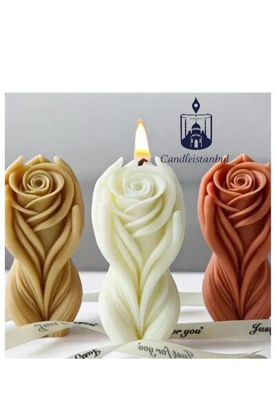 candleistanbul kokulu gül mum soya wax parafini kahve ve beyaz 10x7 cm