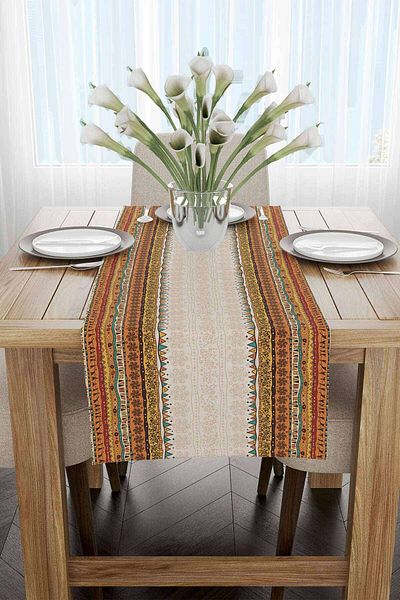 Cango Home Orange Ethnic Patterned Digital Printed Runner Cgh1262-Rn