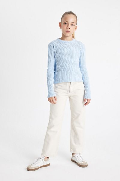 DeFacto Dívčí Modrý úpletový svetr Standard Fit Crew Neck C6911A824Au